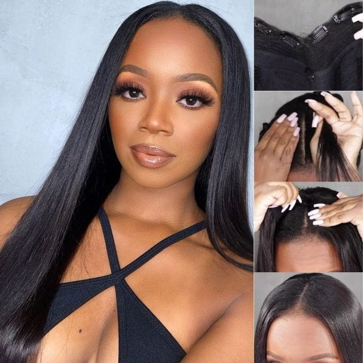 Klaiyi Buy Bone Straight V Part Wigs After Wet Get Deep Curls Wave Wigs Meets Real Scalp 1 Wig 2 Styles