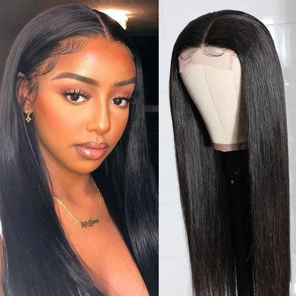 Klaiyi Straight Hair 4x1 Hand Tied Lace Part Wig 100% Virgin Human Hair Pre-plucked Natural Hairline
