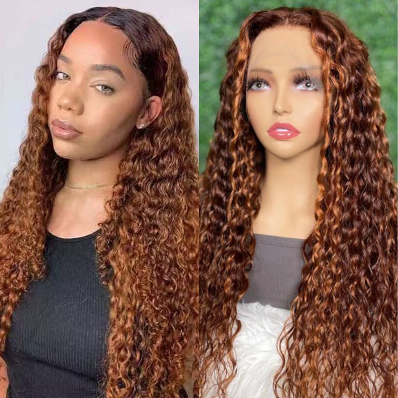 $All Length 139 Deals| Klaiyi 180% Density Water Wave Mixed Ginger Orange 13x4 Lace Front Wigs  Flash Sale