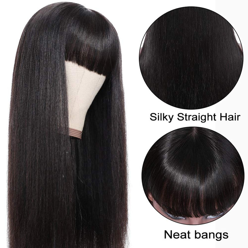 Buy 1 Get 1 Free,Code:BOGO |Klaiyi Silly Straight Wig with Bangs 13x4 Lace Front Wigs