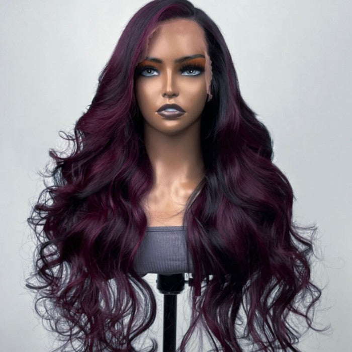 Klaiyi Midnight Dark Purple Ombre 13x5 T Part Lace Front Wig Loose Wave Wig