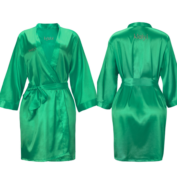 Klaiyi Exclusive Luxurious Green Silk Robe Intimate Lingerie Nightgown Sexy Nightwear