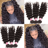 Klaiyi Deep Wave Human Hair Weave 3Pcs/Pack Virgin Hair Extensions For Ponytail