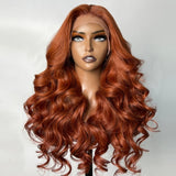 Klaiyi Spicy Ginger 13x4 Lace Front Wig Body Wave Human Hair Wig Copper Brown Hair