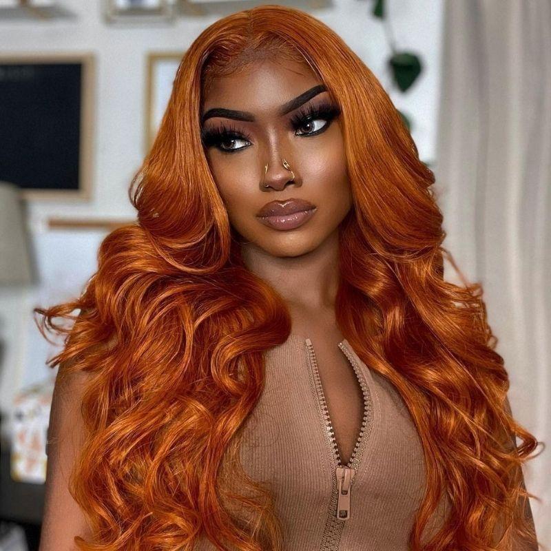 Klaiyi Cinnamon Orange Ginger Colored Body Wave Lace Front Wig Human Hair Beauty Must Haves