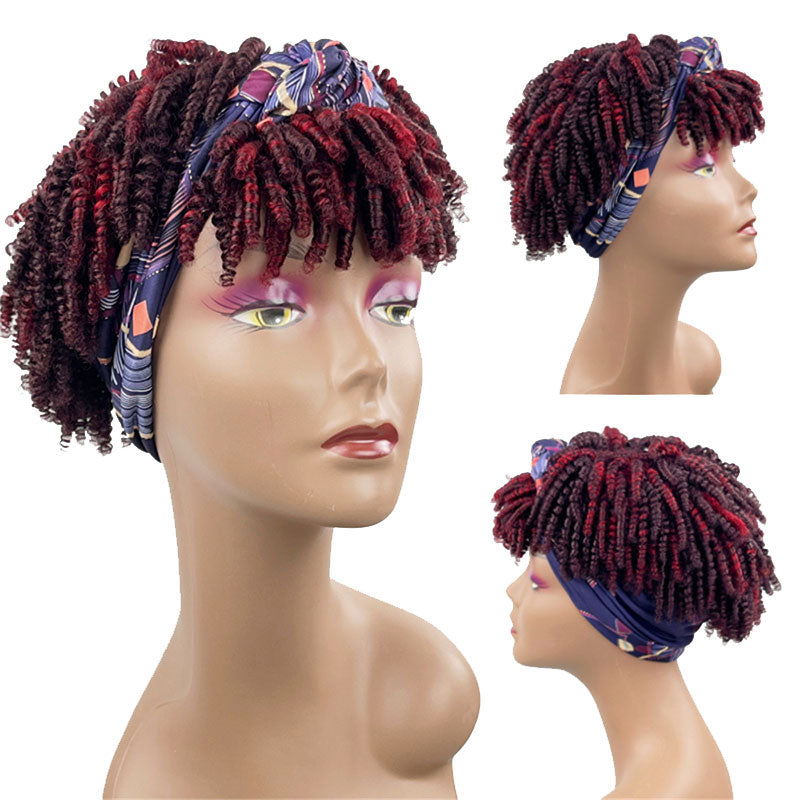 Klaiyi Hair Short Afro Curly Headband Wig Fluffy Wig Explosion Style Portable Hair Curly Headband Wig Scarf Wig