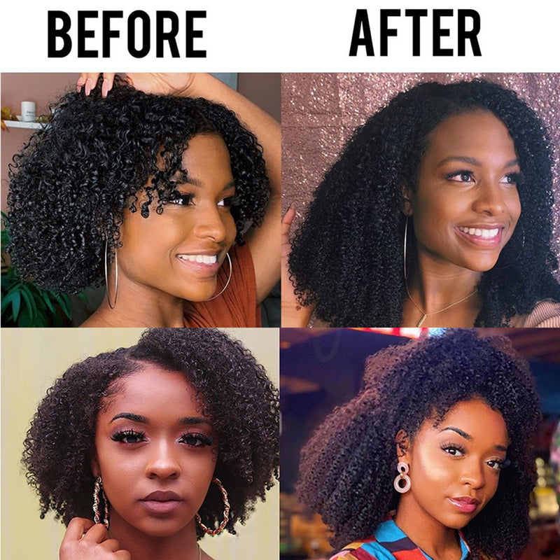 Klaiyi Hair 4C Kinky Curly Clip in Human Hair Extension 9 PCS/Set Full Head Natural Black Ponytail Hair Extensions Flash Sale