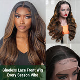All Wigs Under $100 | Klaiyi Dark Root Brown Balayage Highlight Body Wave Lace Front Wig Flash Sale
