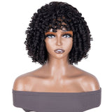 Klaiyi Bouncy Curls Short Human Hair Wigs With Bangs Glueless Pix Cut Wigs Flash Sale