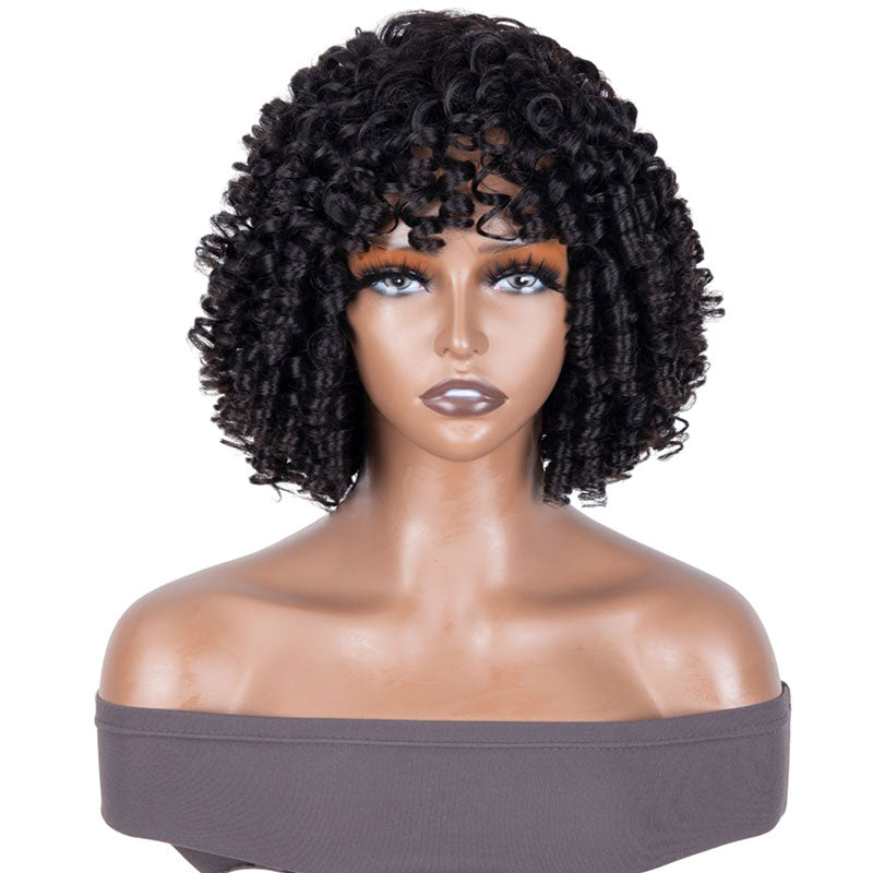 Klaiyi Bouncy Curls Short Human Hair Wigs With Bangs Glueless Pix Cut Wigs Flash Sale
