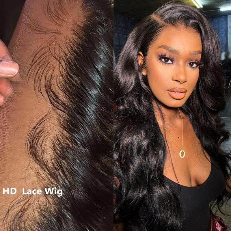 Klaiyi 13x6 HD Invisible Lace Glueless Wigs Body Wave Human Hair Wigs Natural Hairline 180% Density