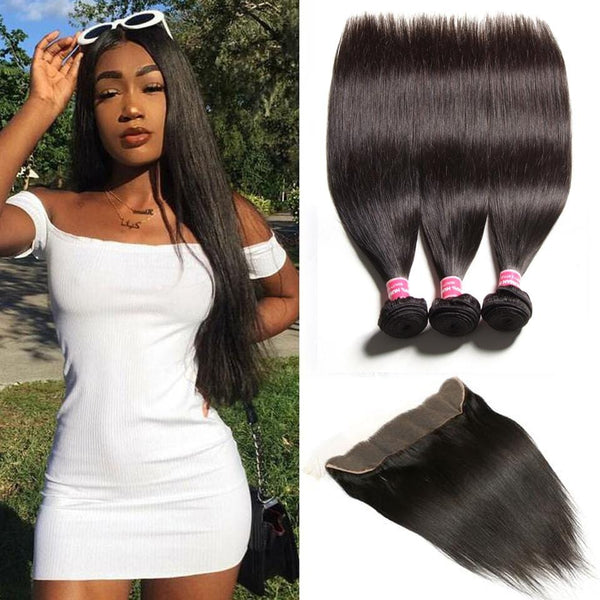 Peruvian Straight Hair 3 Bundles with 13*4 Ear to Ear Lace Frontal Closure Deals-Klaiyi Hair