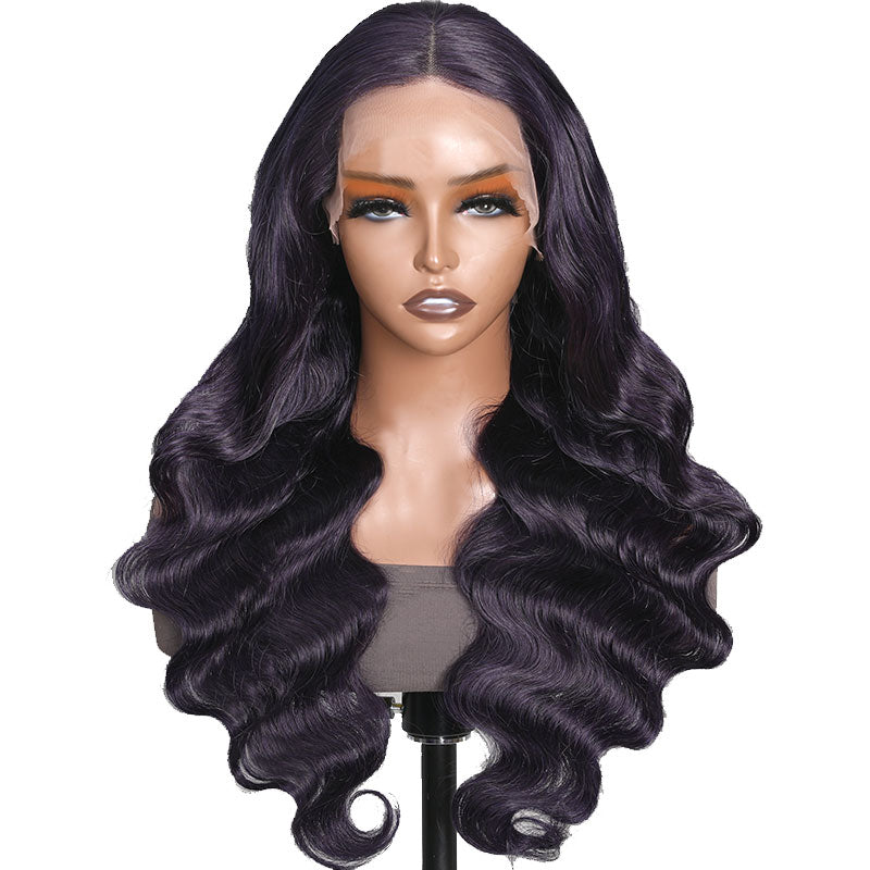 Klaiyi Hair Trendy Blue Body Wave Human Hair Lace Front Wig for Women