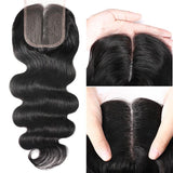 Klaiyi Body Wave Virgin Hair Middle part with 4x4 T Part Lace Closure Best Virgin Human Hair
