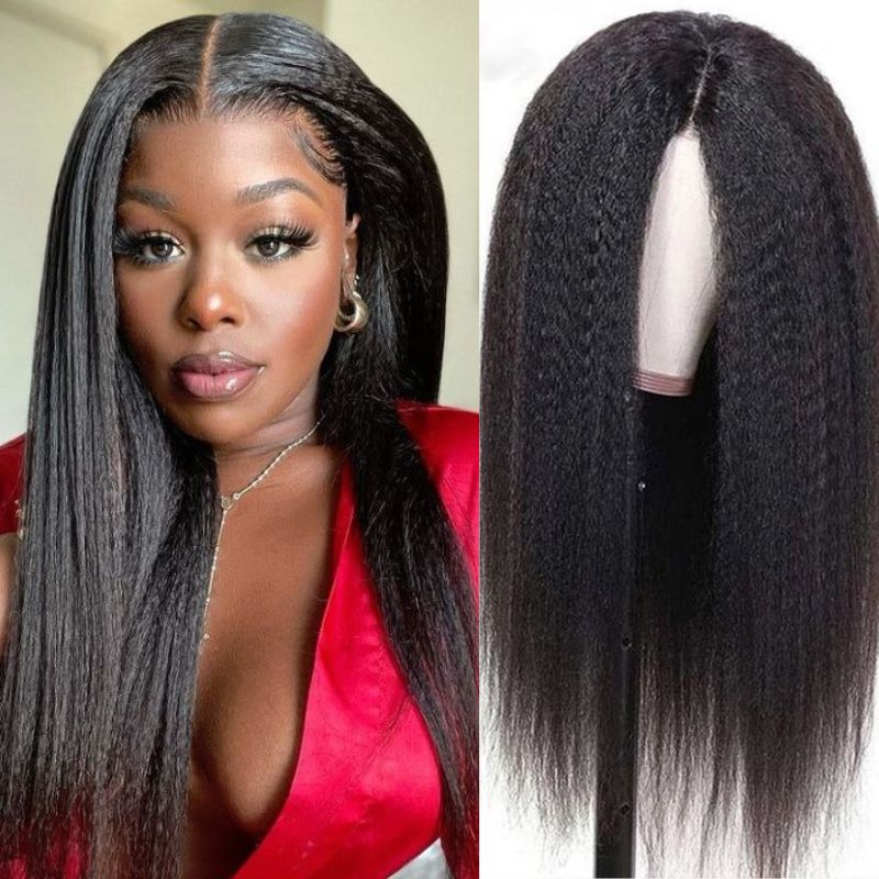 HD Clearance | Klaiyi Yaki Straight 5x5 HD Lace Closure Glueless Wig Kinky Straight Human Hair 200% Density Flash Sale