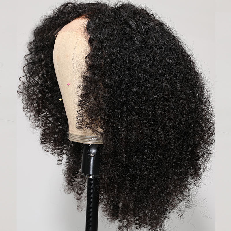 Klaiyi Pre-Cut Lace Kinky 4C Hair Afro Kinky Curly Human Wig Realistic Lace Frontal Big Curly Wig Flash Sale