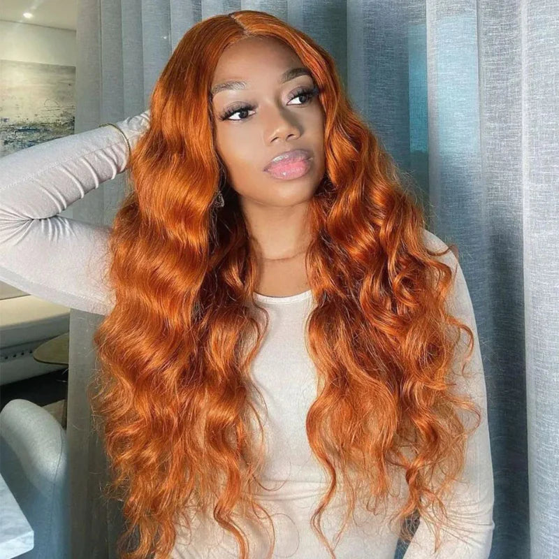 Buy 1 Get 1 Free,Code:BOGO | Klaiyi Orange Ginger Colored Wigs Jerry Curly Or Body Wave 180% Density Lace Part Wig