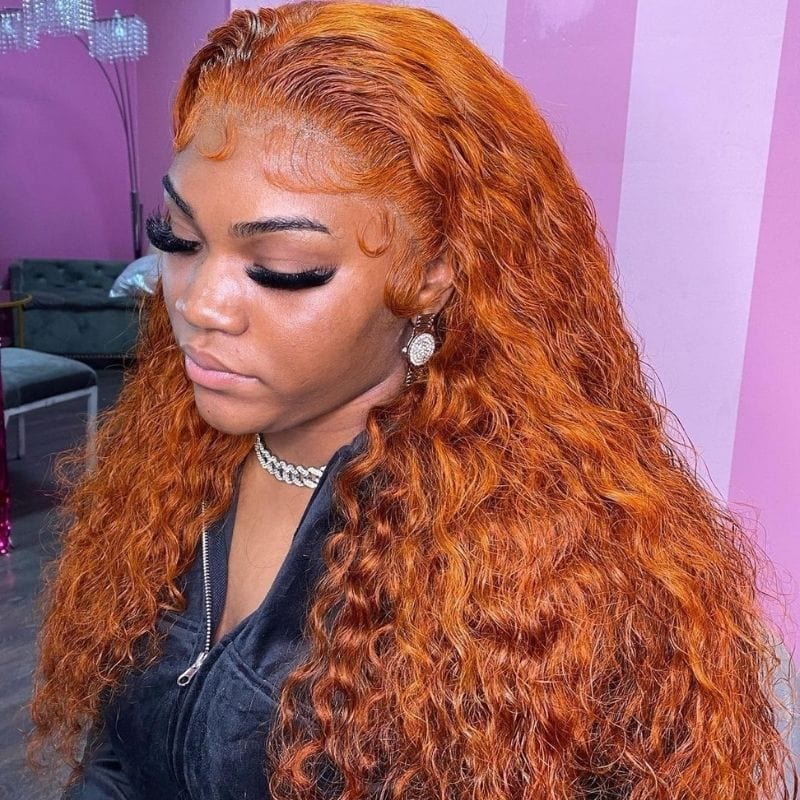 Klaiyi Special Offer Water Wave Ginger Orange Color Lace Wig Flash Sale