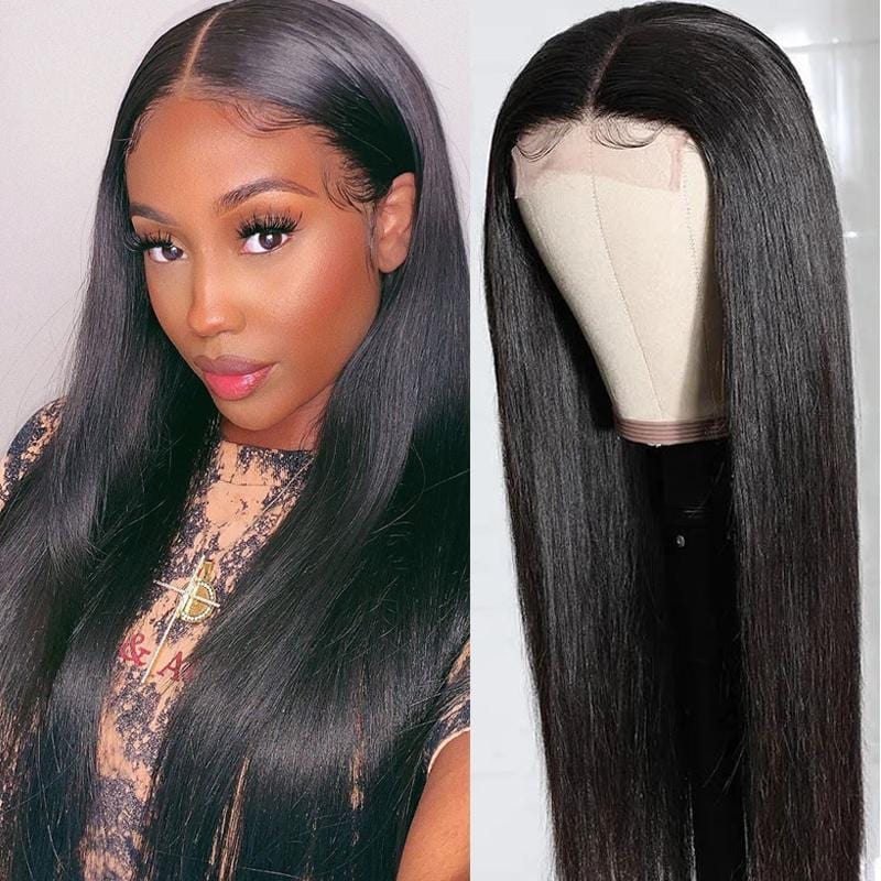 Klaiyi Straight Hair 4x1 Hand Tied Lace Part Wig 100% Virgin Human Hair Pre-plucked Natural Hairline