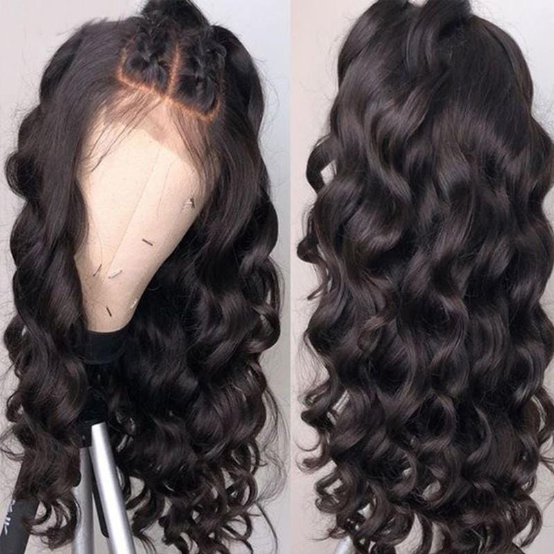 Klaiyi Best Loose Wave 13x4 Lace Front Human Hair Wigs Big Heatless Curls Hairstyle 150% Density