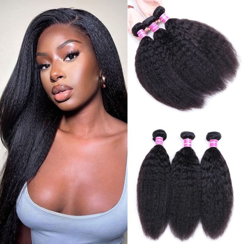 Klaiyi 3 Bundles Kinky Straight Human Hair Weft Deals on Sale 100% Human Bundles Flash Sale