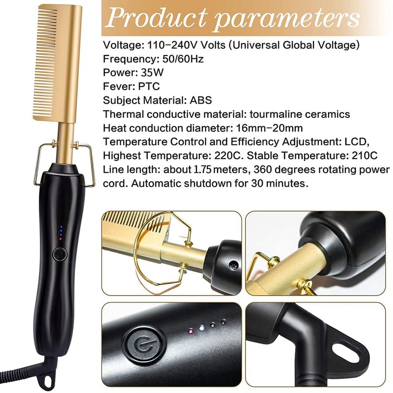 1800 Points | Hot Comb Hair Straightener,2in1 Ceramic Comb