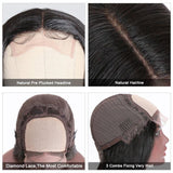 Klaiyi Fake Scalp Wig Straight Human Hair Lace Part Wig Preplucked Natural Hairline 150% Density