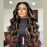 Klaiyi 13x4 Lace Front Wig Chocolate Brown With Peek A Boo Blonde Highlights Body Wave Wig Flash Sale