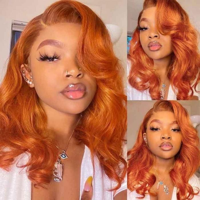 Free Fast Shipping | Ginger Orange Colored Body Wave Wigs Cinnamon Hot Color Wigs Pre Plucked With Baby Hair