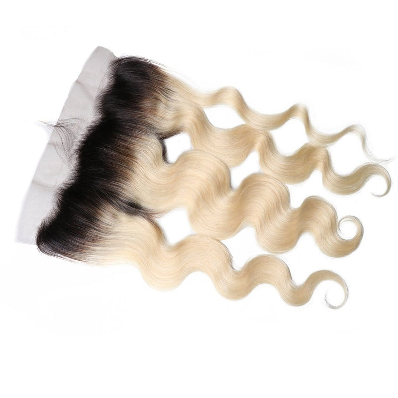 Klaiyi 1B/613 Body Wave Ombre Hair 4 Bundles with 13*4 Frontal Closure, 2 Tone Color Human Hair Weave Extensions For Sale
