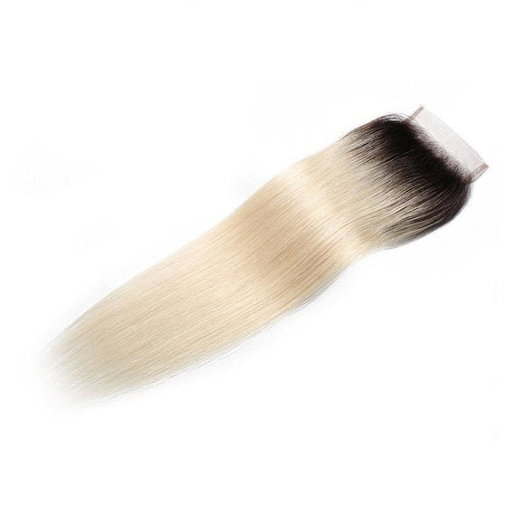 Klaiyi 1B/613 Cheveux raides ombrés, lot de 4 paquets avec closure 4*4, extensions de cheveux humains bicolores à vendre 