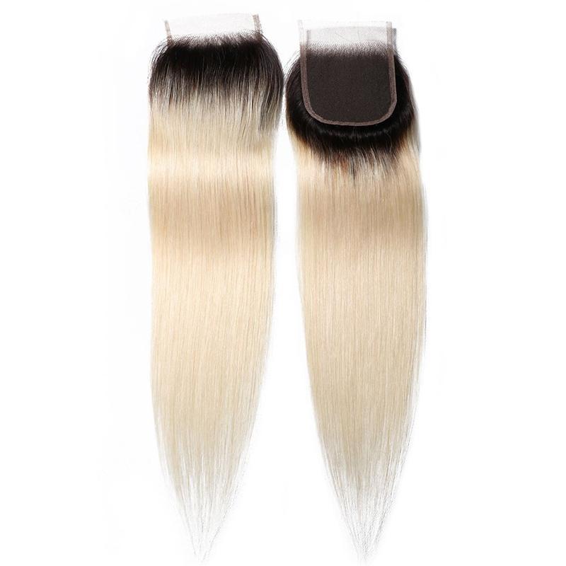 Klaiyi 1B/613 Straight Ombre Hair 4 Bundles with 4*4 Closure, 2 Tone Color Human Hair Weave Extensions For Sale