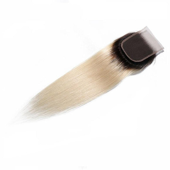 Klaiyi 1B/613 Cheveux raides ombrés, lot de 4 paquets avec closure 4*4, extensions de cheveux humains bicolores à vendre 