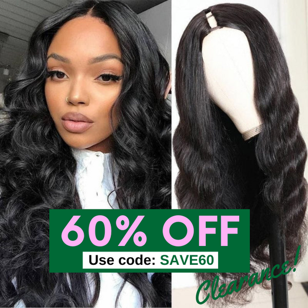 Body Wave Glueless U/V Part Wigs Natural Density 60% Off Clearance