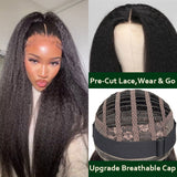Klaiyi Put On And Go Pre-Cut Lace Wig Kinky Straight Wig with Breathable Cap Beginner Wig Flash Sale