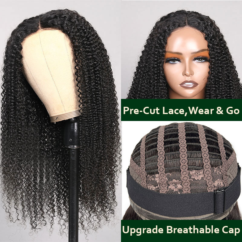 Klaiyi Pre-Cut Lace Wig Wear & Go Kinky Curly Lace Wig with Breathable Cap Easy to Install