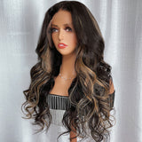 Klaiyi 13x4 Lace Front Wig Chocolate Brown With Peek A Boo Blonde Highlights Body Wave Wig Flash Sale