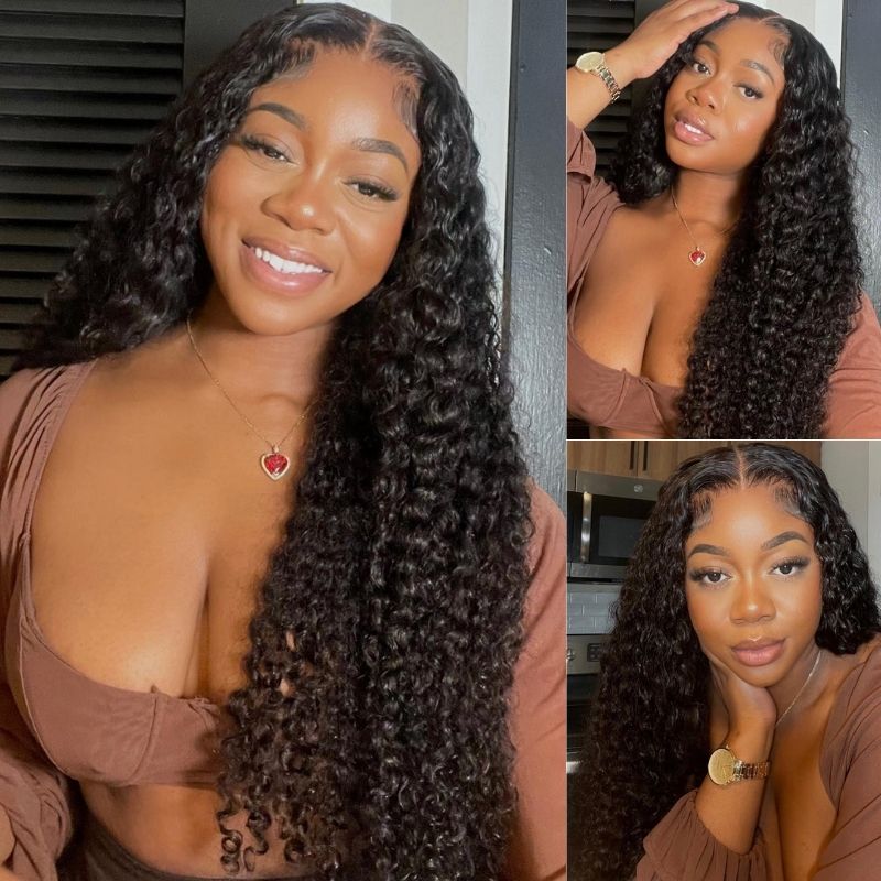 Klaiyi 5x5 HD Invisible Lace Closure Glueless Wigs Jerry Curly Human Hair Wigs PrePlucked 180% Density