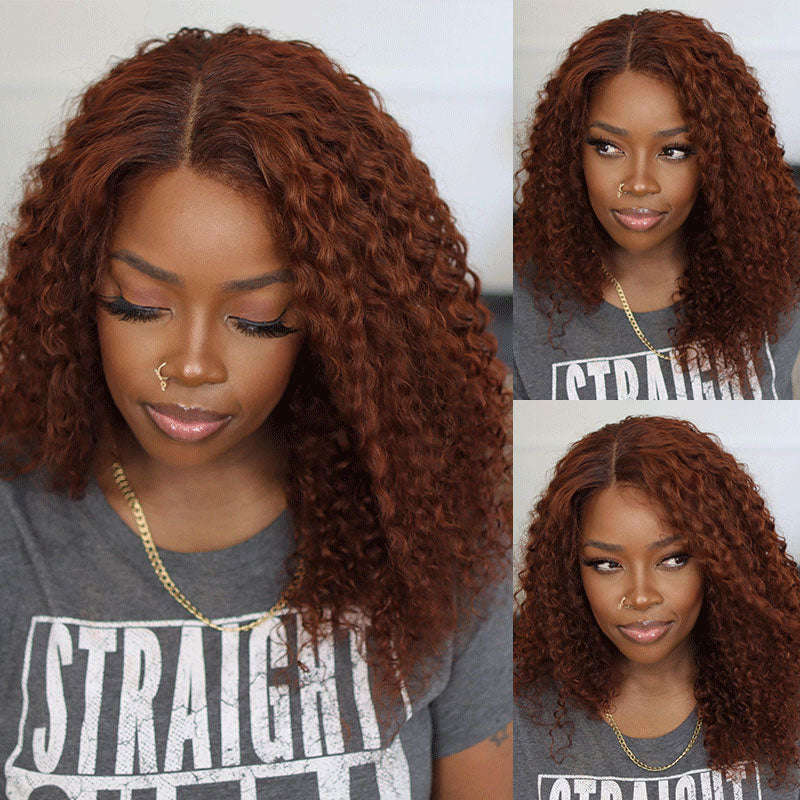 $50 Off Full $51- Reddish Brown Jerry Curl 13x4 Glueless Lace Frontal Wig