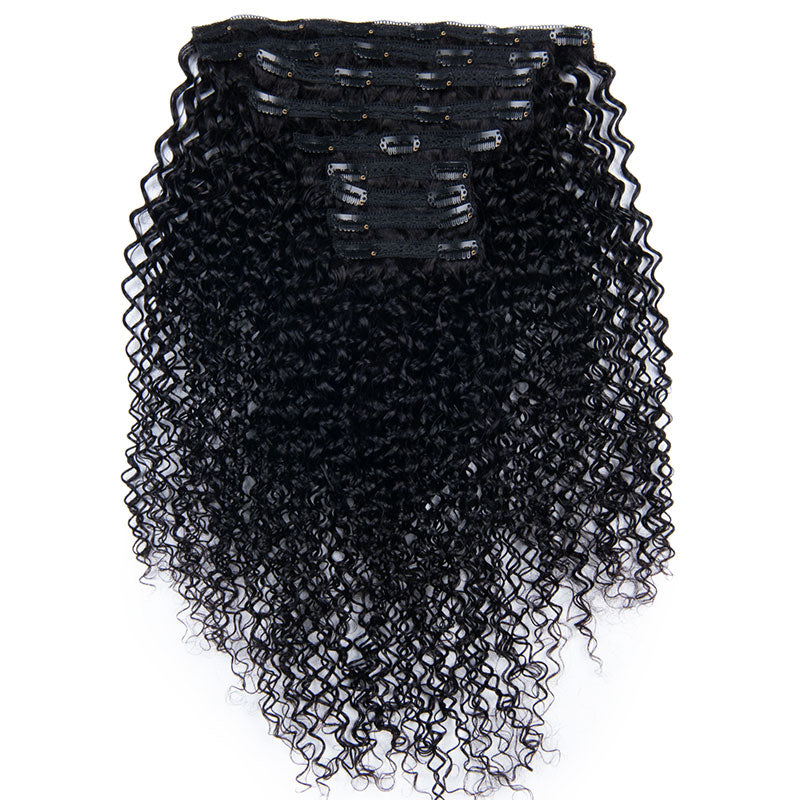 Klaiyi Hair Curly Clip in Human Hair Extension 9 Pcs/Set Full Head Natural Black Ponytail Hair Extensions