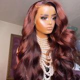 Klaiyi Brunette Auburn Copper 13x4 Lace Frontal Wig Virgin Human Hair Reddish Brown Color