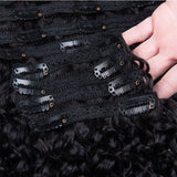 Klaiyi Hair Curly Clip in Human Hair Extension 9 Pcs/Set Full Head Natural Black Ponytail Hair Extensions