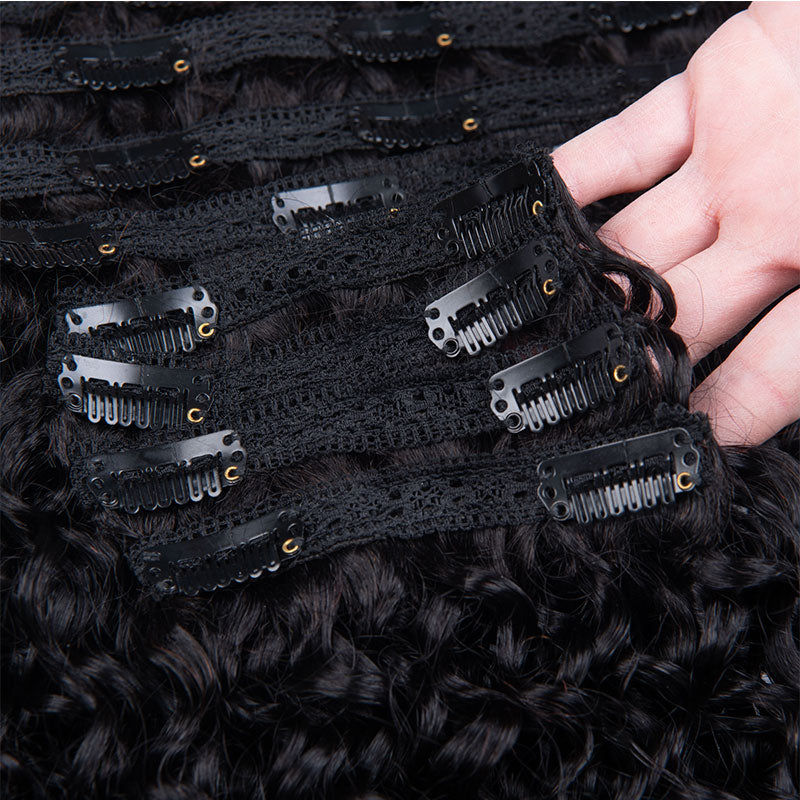 Klaiyi Hair Curly Clip in Human Hair Extension 9 Pcs/Set Full Head Natural Black Ponytail Hair Extensions