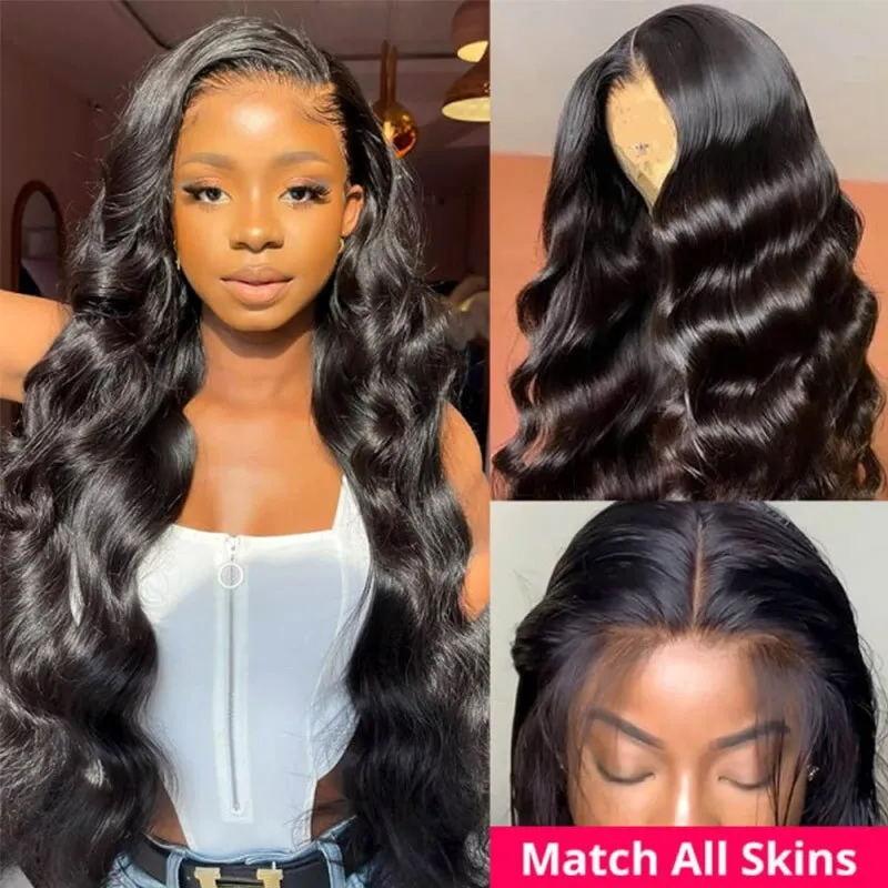 Klaiyi 13x6 HD Invisible Lace Glueless Wigs Body Wave Human Hair Wigs Natural Hairline 180% Density