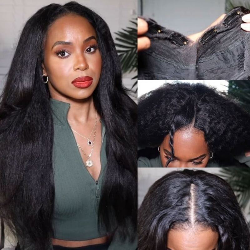 Klaiyi Kinky Straight V Part Wigs No Leave Out Natural Real Scalp Upgraded U Part Wigs Natural Density Series