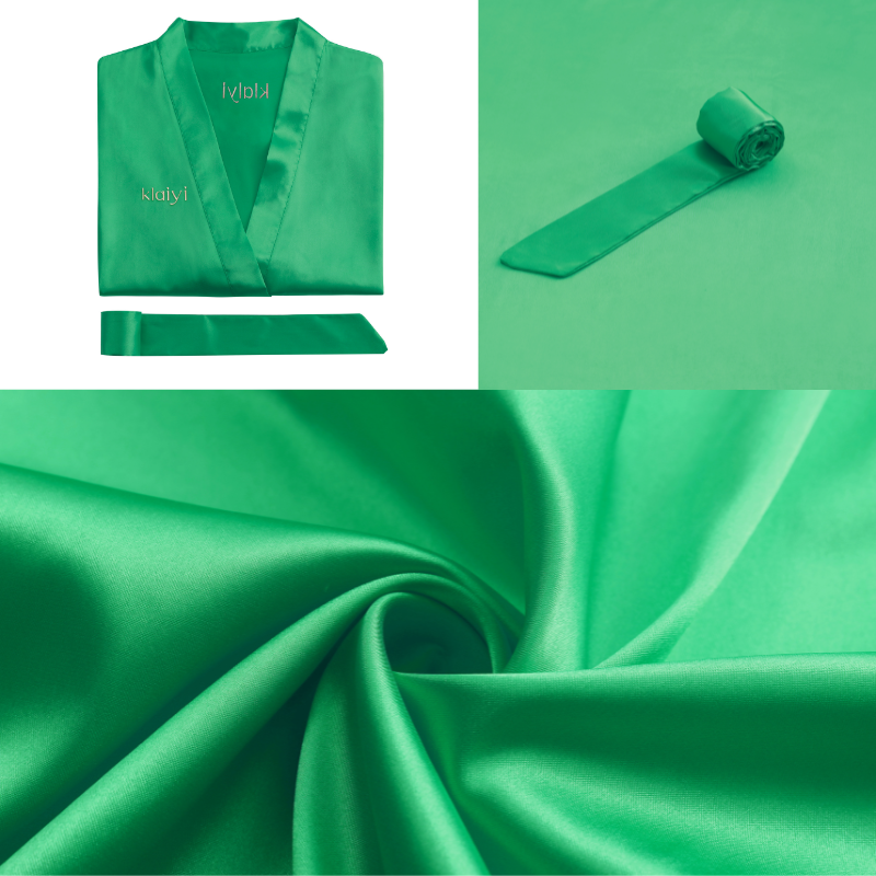 1300 Points | Klaiyi Exclusive Luxurious Green Silk Robe Sexy Nightwear