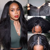 Free Fast Shipping | Kinky Straight V Part Unit No Leave Out Natural Looking Yaki Straight Wigs