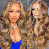 Klaiyi Ombre Highlight Lace Front Wig Body Wave Honey Blonde Human Hair Natural Density