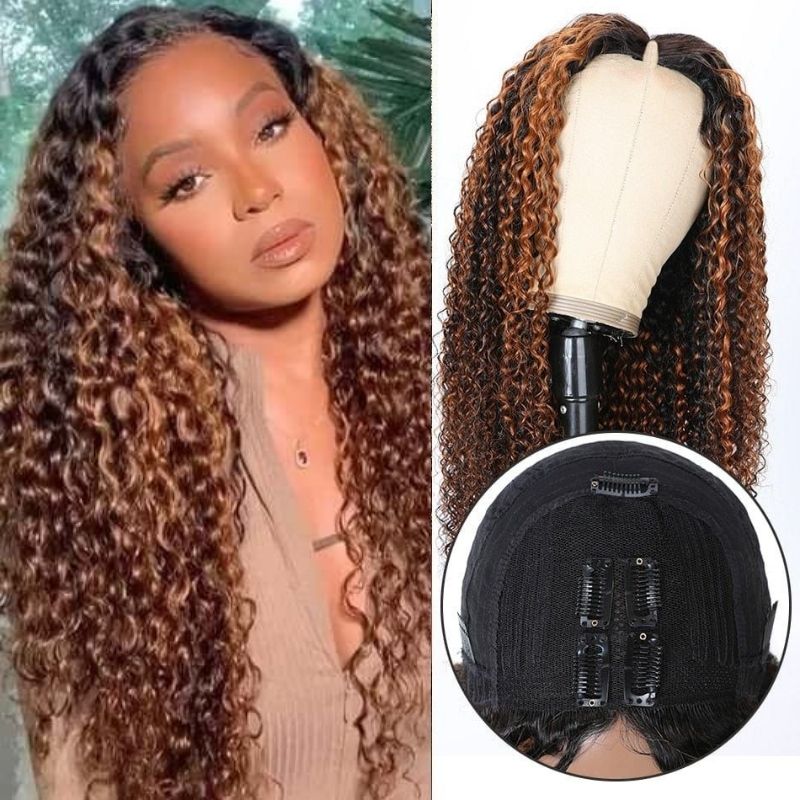 Buy 1 Get 1 Free,Code:BOGO | Klaiyi Highlight Balayage Colored Curly V part Wigs Meets Real Scalp  Wigs