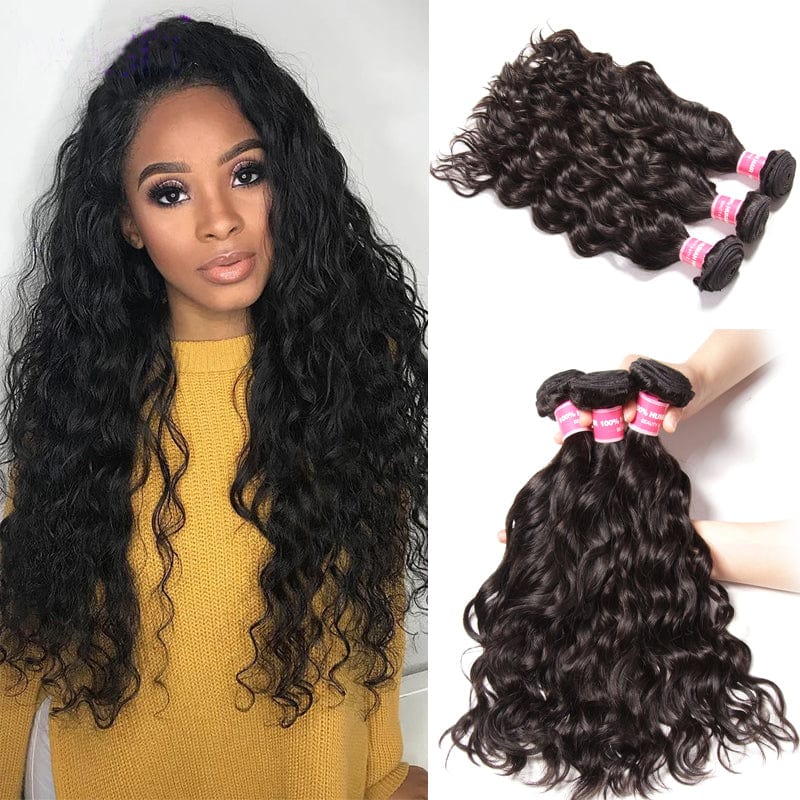 Klaiyi Virgin Hair Natural Wave 4 Bundles Deals Wet and Wavy 100% Human Hair Weave Extensions